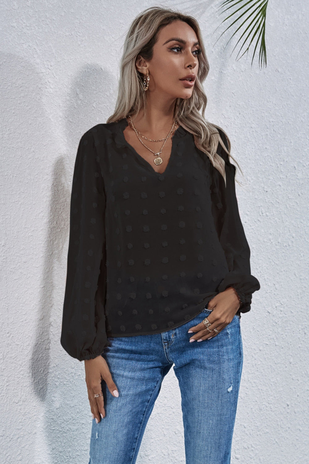 Loose V-neck Embroidered Shirt