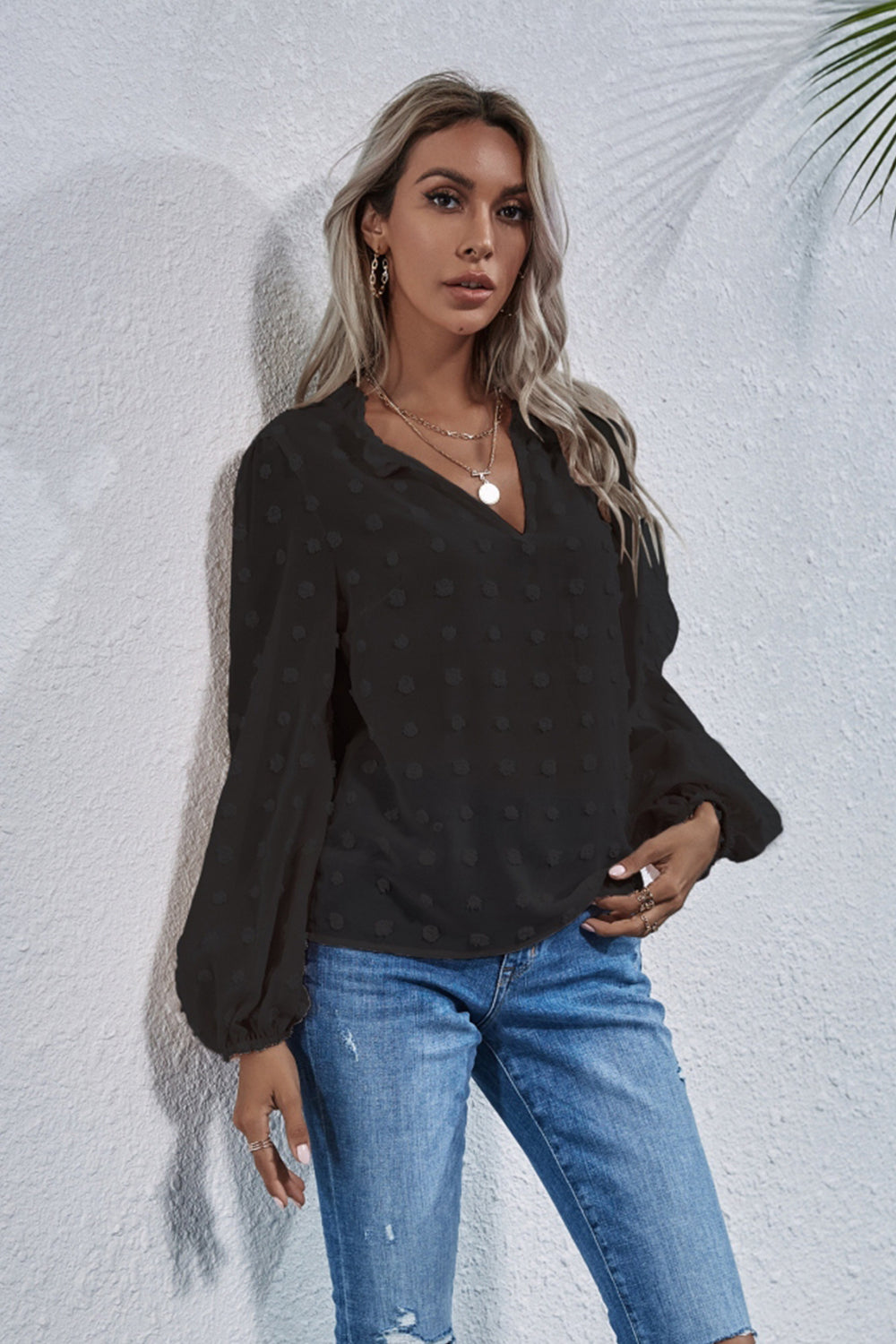 Loose V-neck Embroidered Shirt