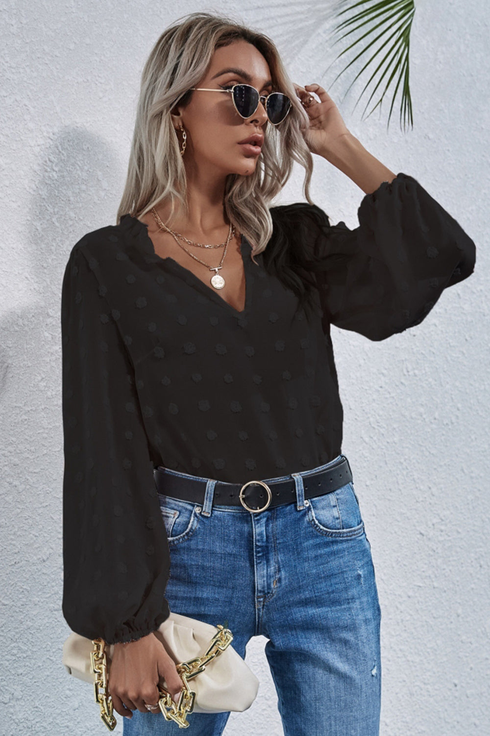 Loose V-neck Embroidered Shirt