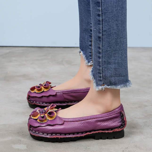Ethnic Floral Genuine Leather Handcrafted Flat Shoes