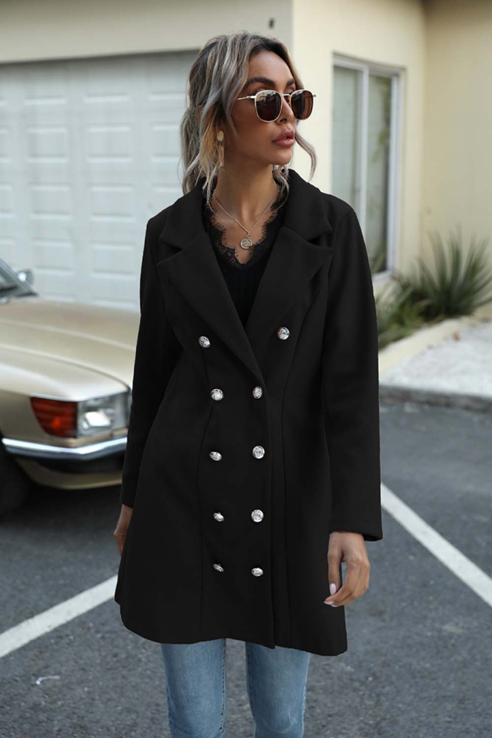 Long Button Lapel Woolen Coat