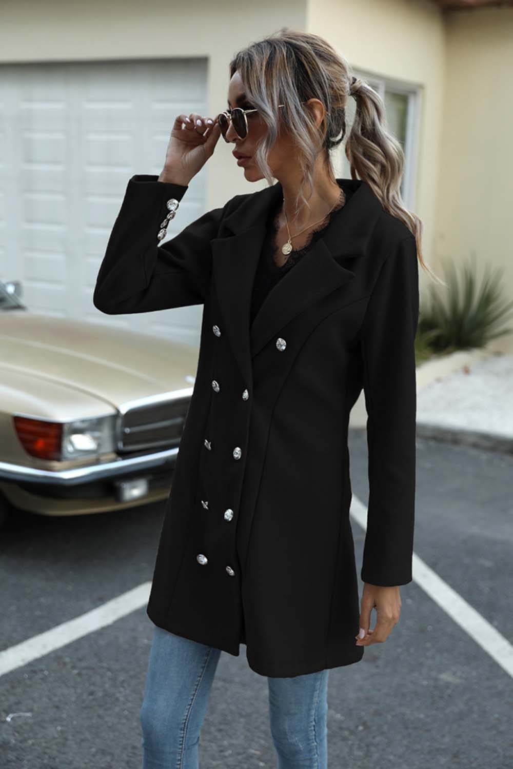 Long Button Lapel Woolen Coat