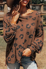 V-neck Loose casual Leopard Knitwear