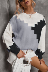 Parchwork Round Neck Large Loose Knit Sweater