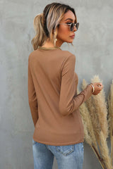 Buttoned V-Neck Long-Sleeved T-Shirt