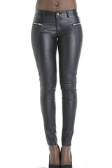 Panel Zipper Leather Pants