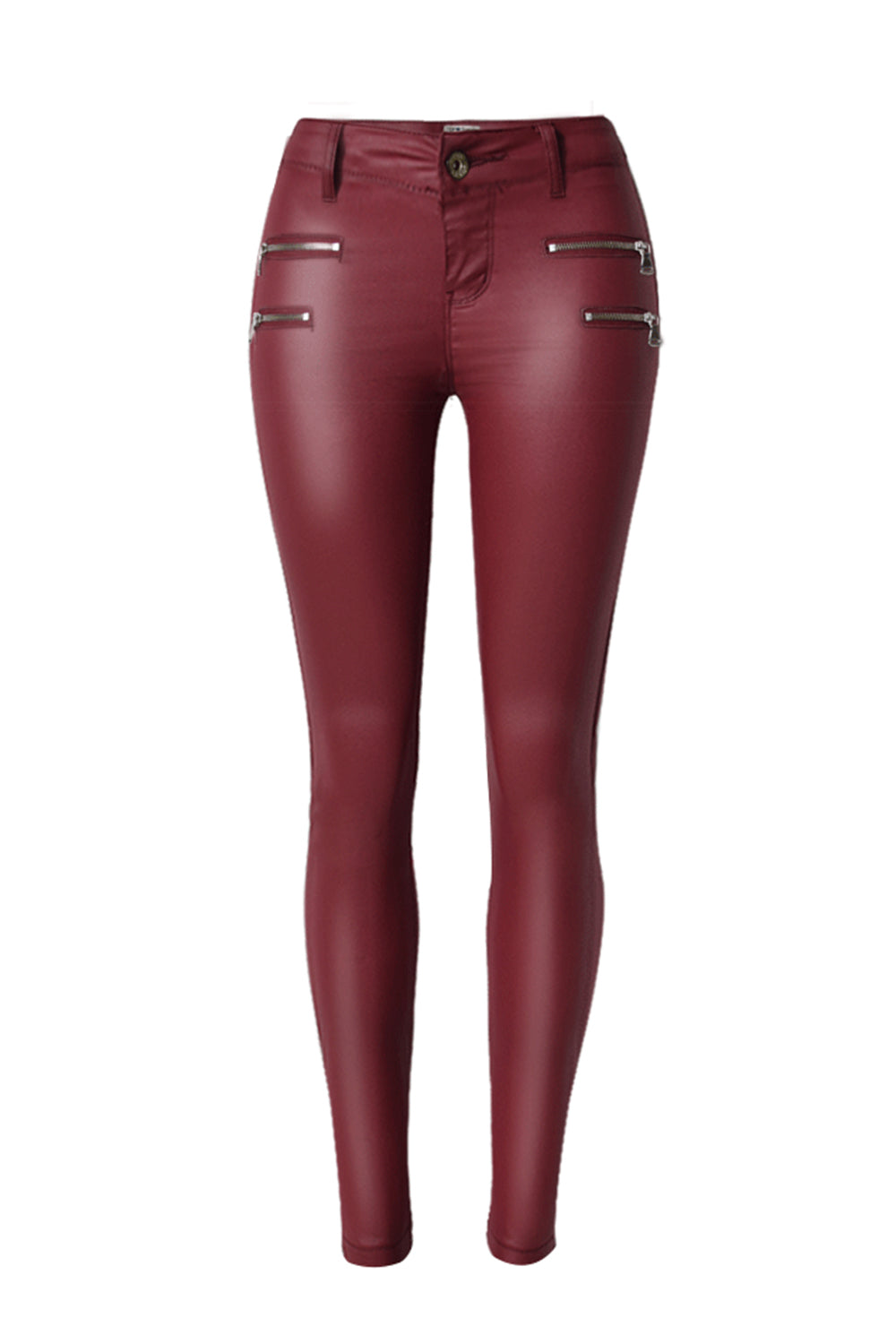 Zipper Solid Leather Pants