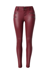 Zipper Solid Leather Pants