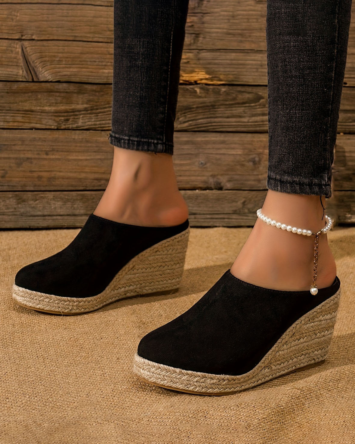 Comfy Closed Toe Backless Slip Espadrille Wedge Sandals