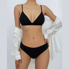 Solid padded v neck cami bikini swimwear