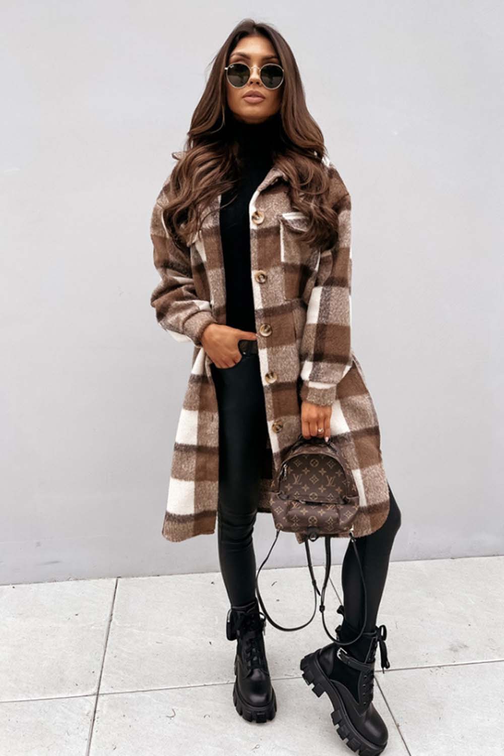 Plaid Print Woolen Coat