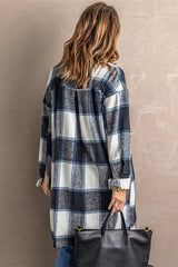 Lapel Knit Long casual Tweed Plaid Jacket