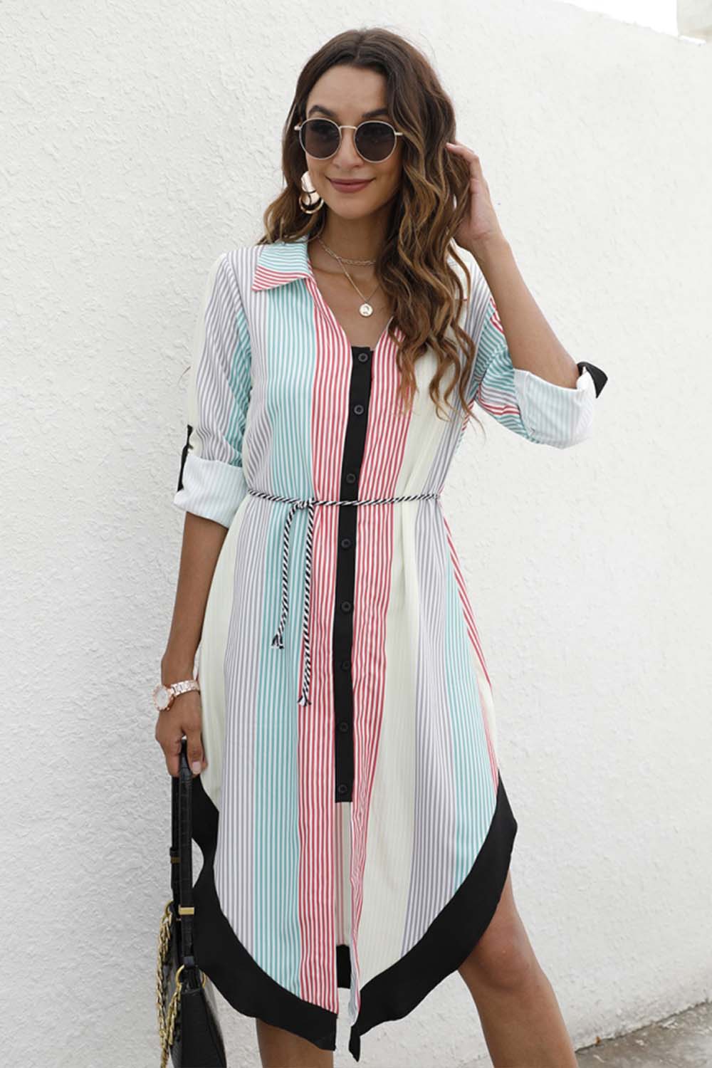 Single-Breasted Lapel Long-Sleeved Dress