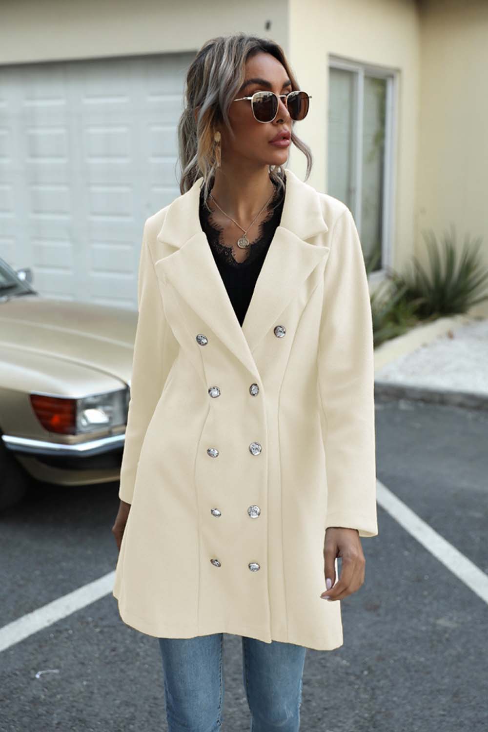 Long Button Lapel Woolen Coat