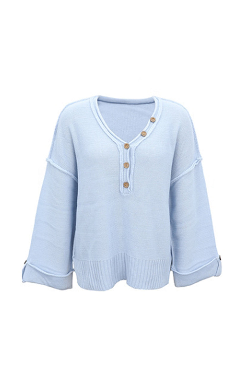 Reverse Button V-Neck Sweater