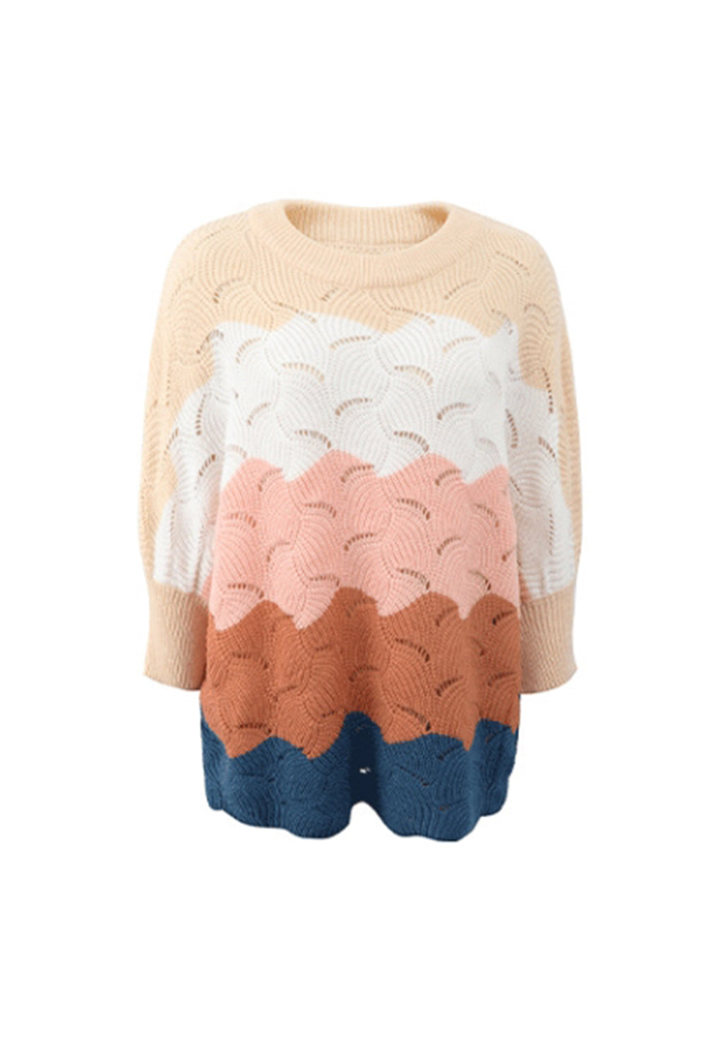 Bat Sleeve Contrast Hollow Knit Sweater