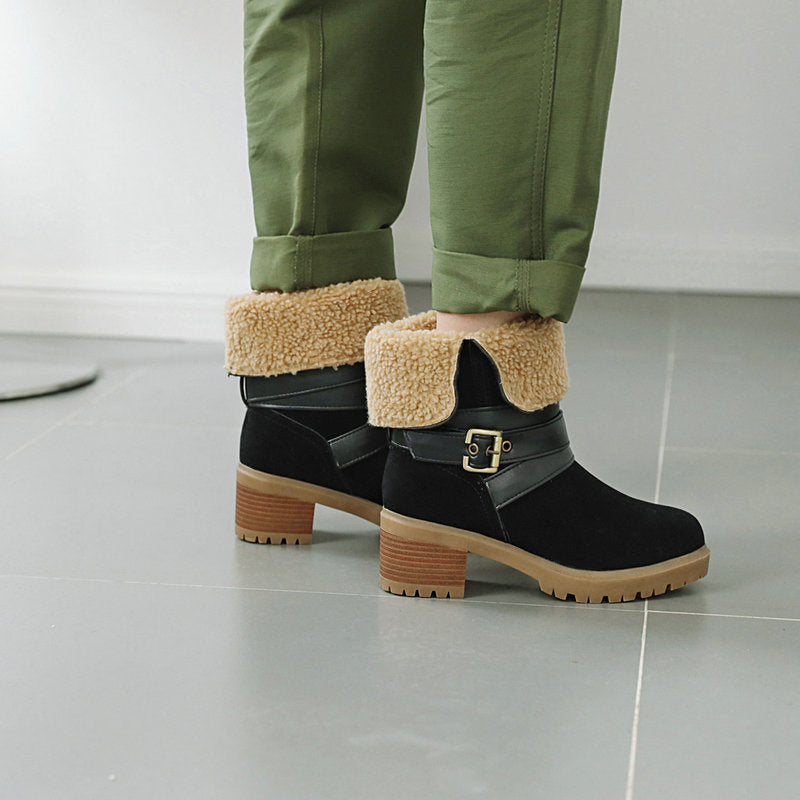 Artificial Suede Chunky Heel Boots