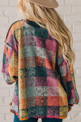 Loose multicolor plaid collarless jacket