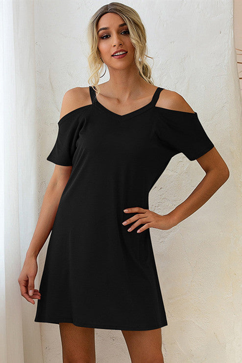 Off Shoulder V-neck Short Sleeve Loose Dress