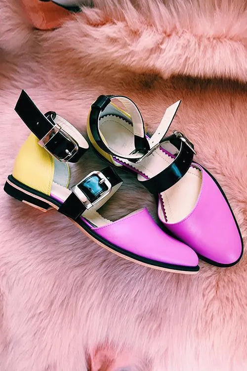 Color Contrast Buckle Flats