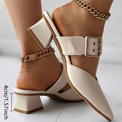 Slip On Buckle Point Toe Block Heel Mary Jane Shoes