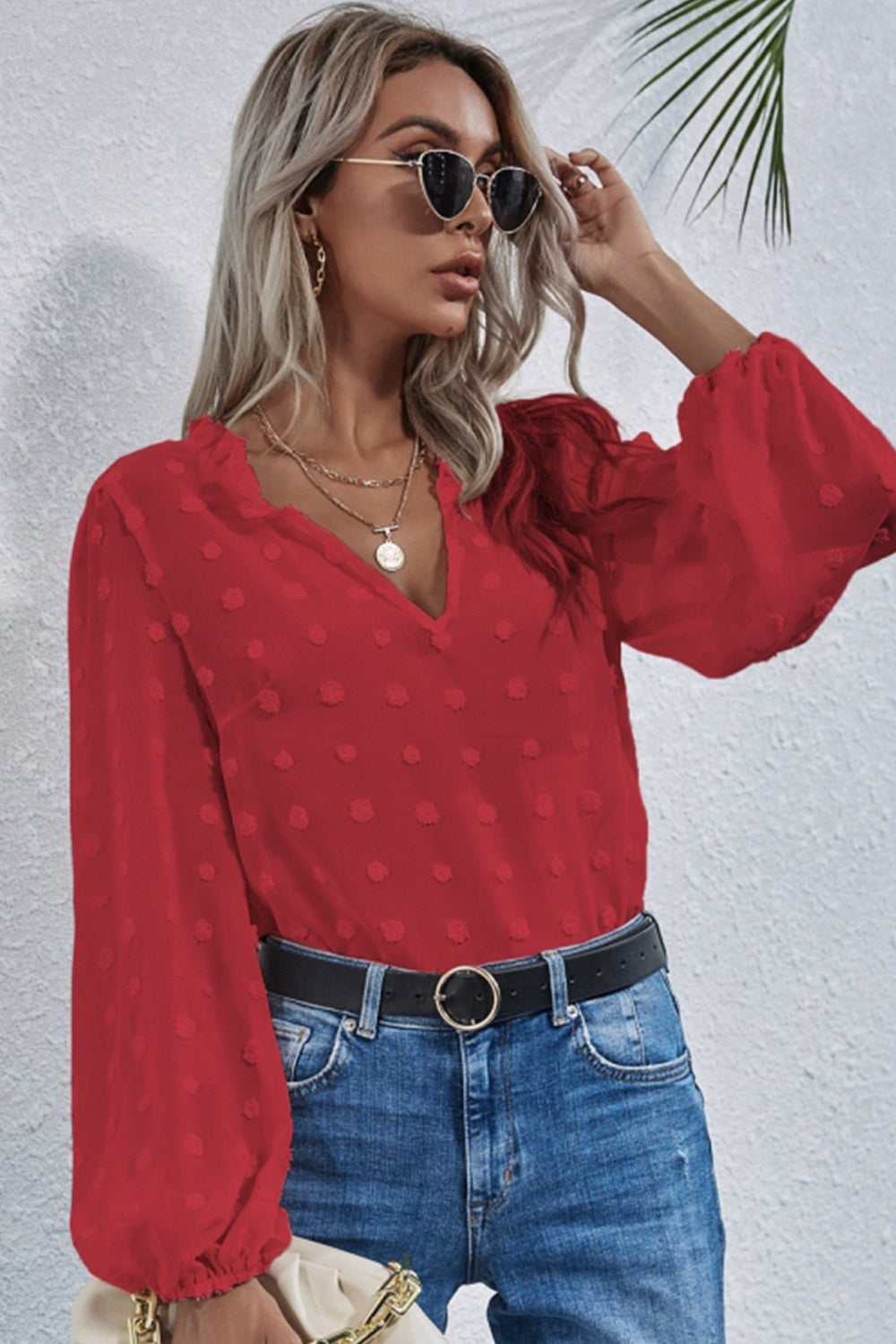 Loose V-neck Embroidered Shirt