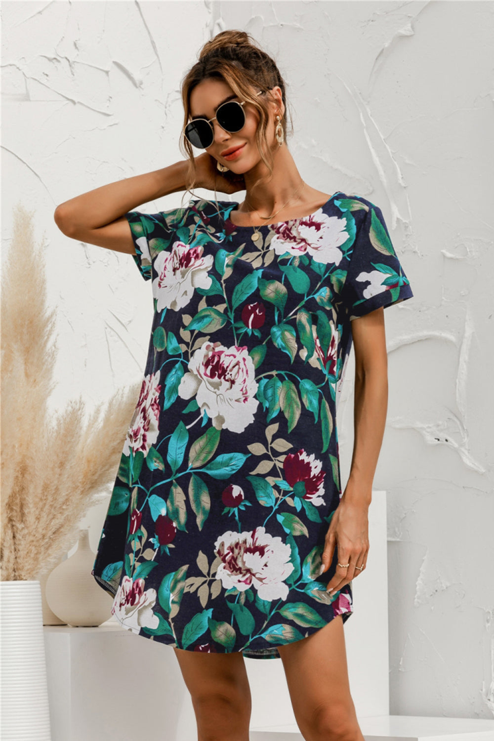 Round Neck Flower Print Dress