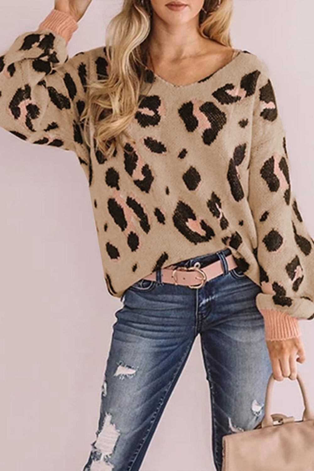 Leopard Print One-shoulder Loose Sweater