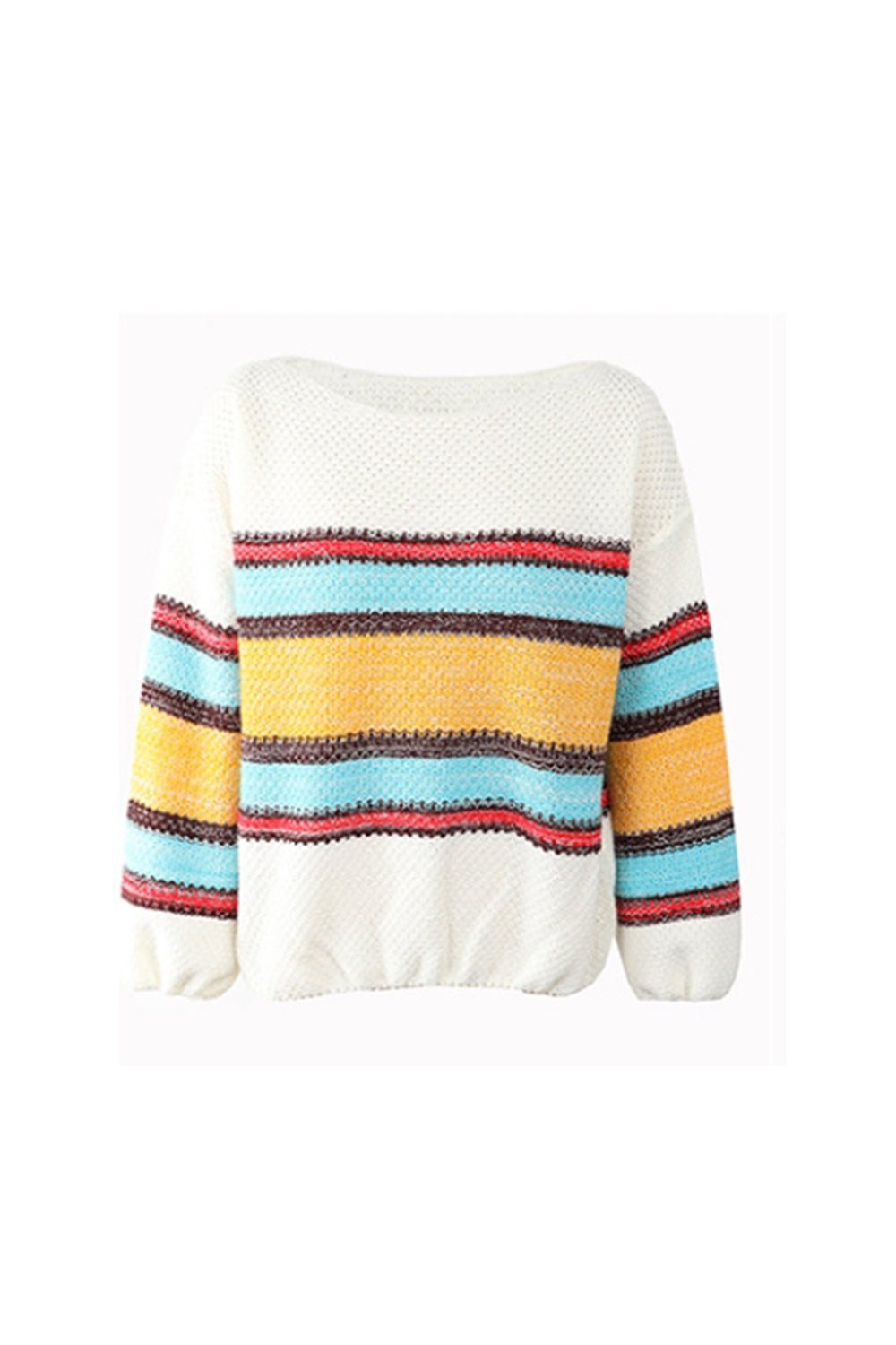 Off-Shoulder Contrast Rainbow Striped Sweater