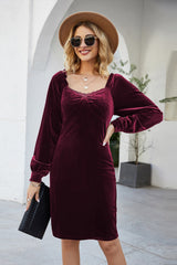 Slim Long-Sleeved Velour Sheath Dress