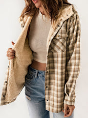 Plaid Pattern Velvet Lining Hooded Jacket