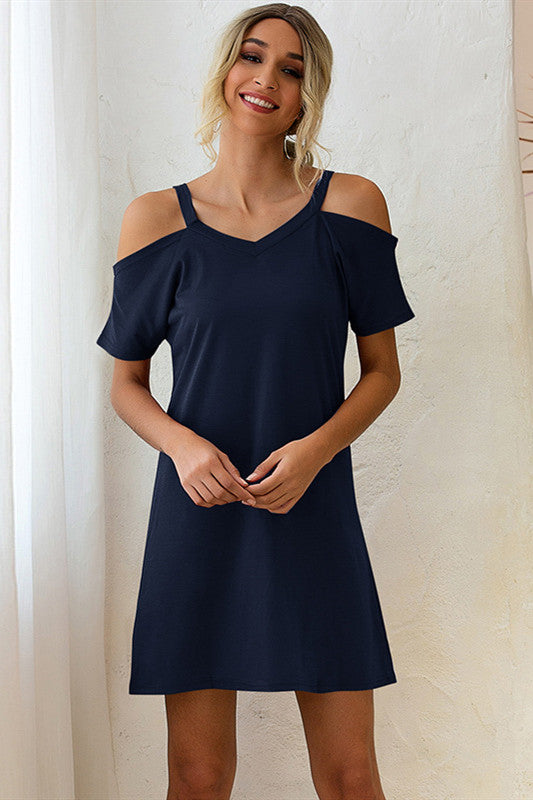 Off Shoulder V-neck Short Sleeve Loose Dress