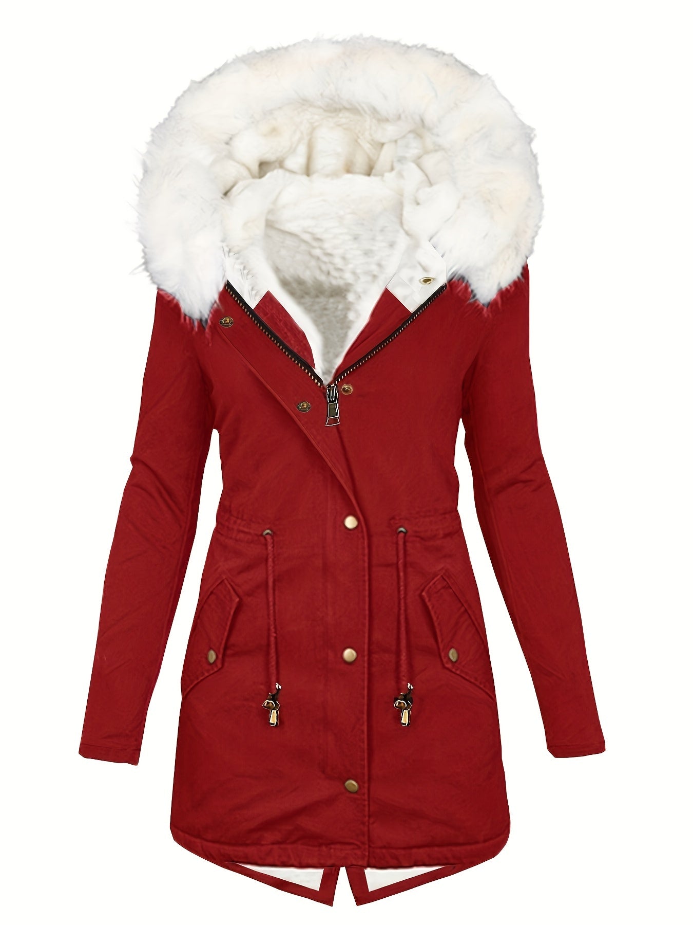 Faux Fur Hood Drawstring Parka Coat