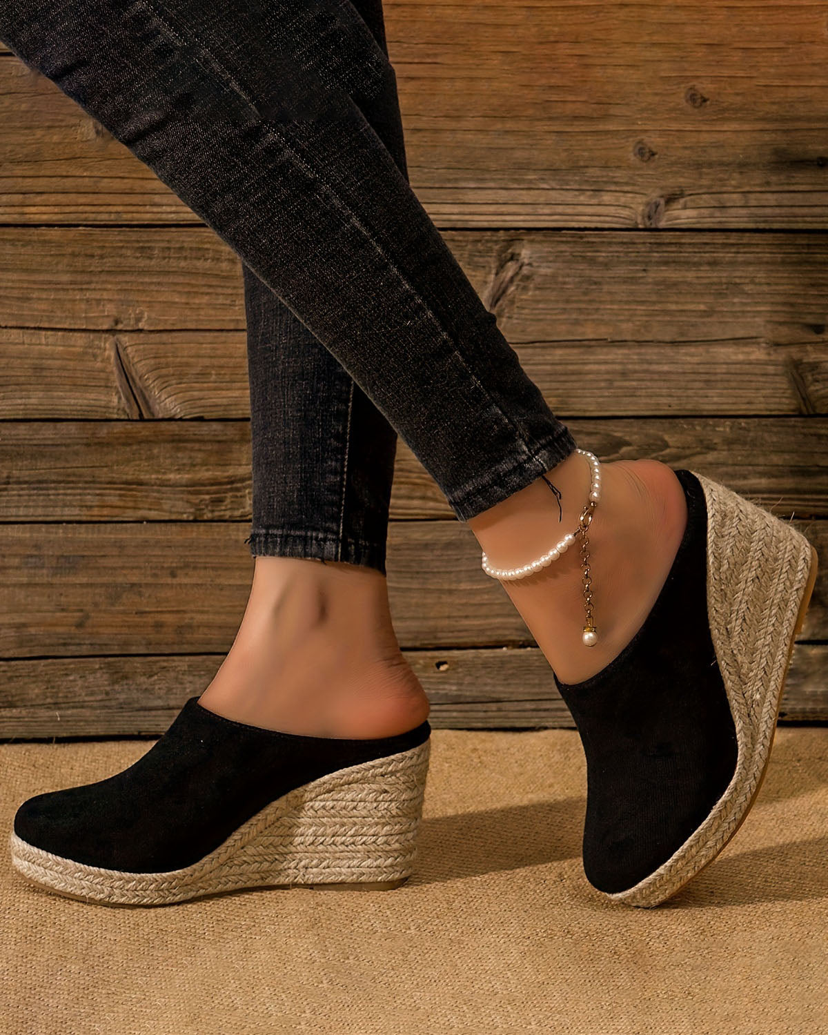 Comfy Closed Toe Backless Slip Espadrille Wedge Sandals