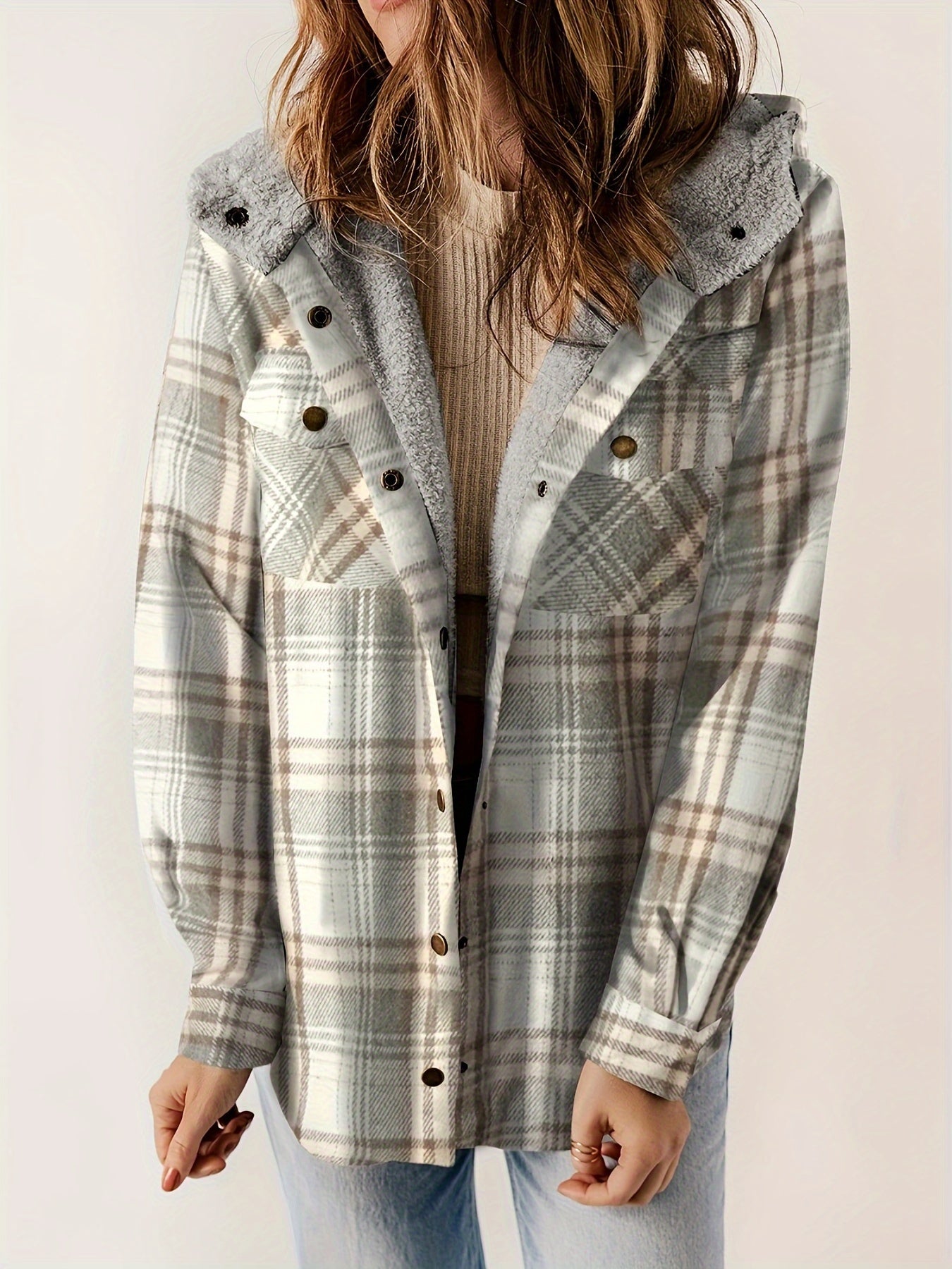 Plaid Pattern Velvet Lining Hooded Jacket