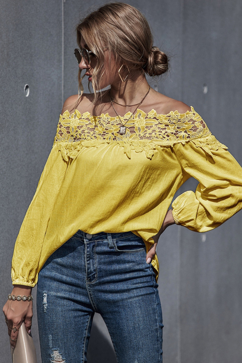 Lace Patchwork Off-Shoulder Blouse