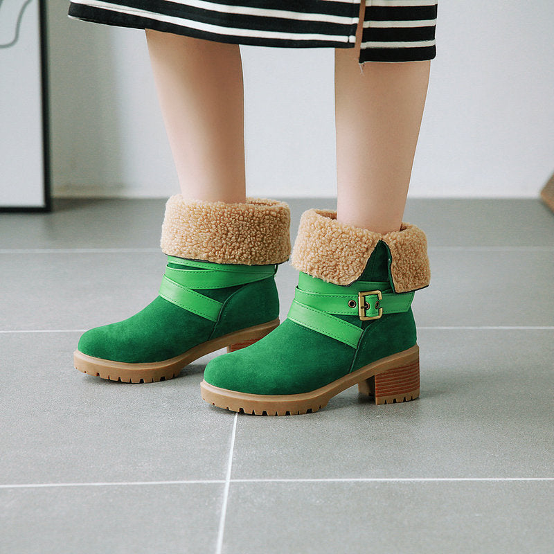 Artificial Suede Chunky Heel Boots