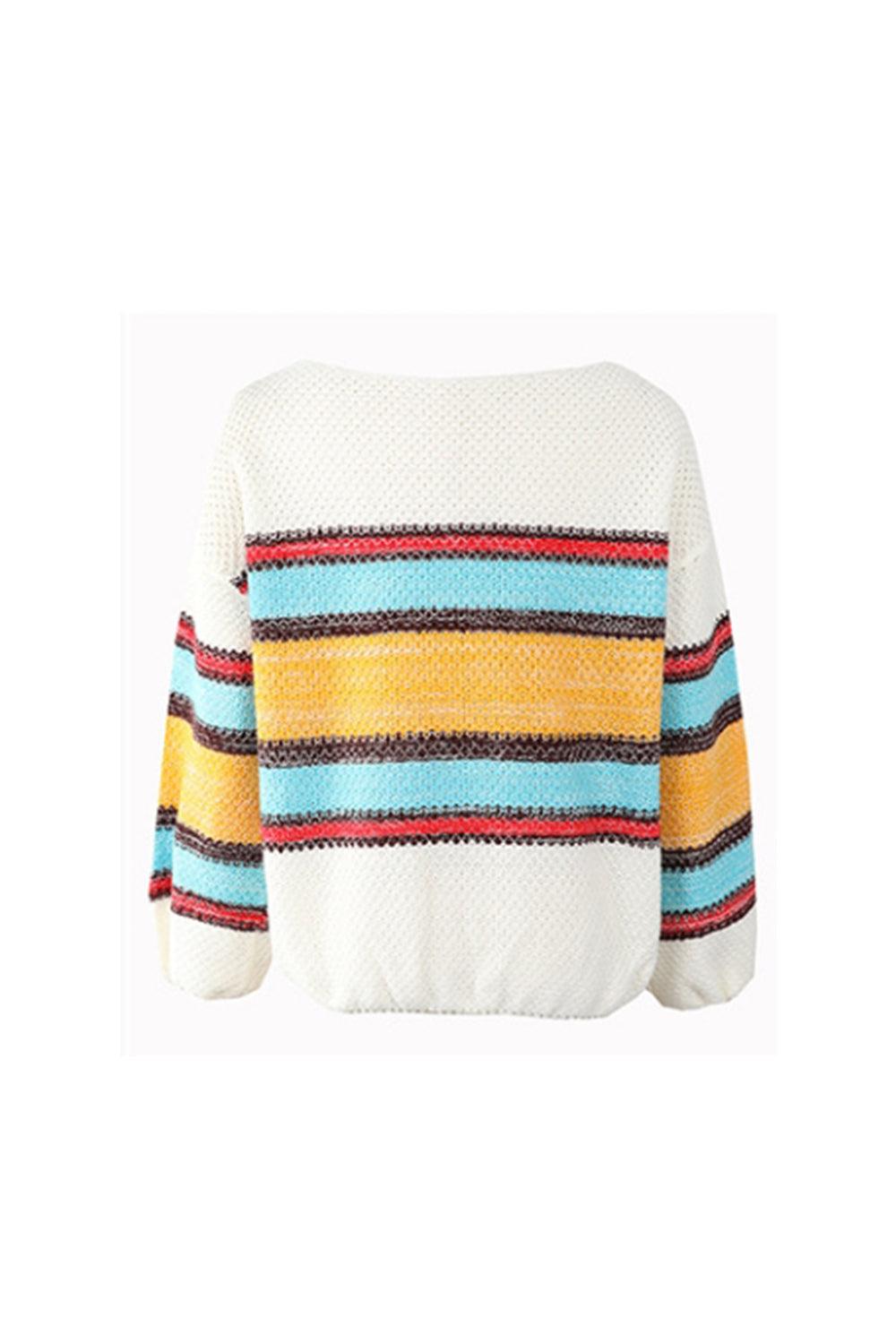Off-Shoulder Contrast Rainbow Striped Sweater
