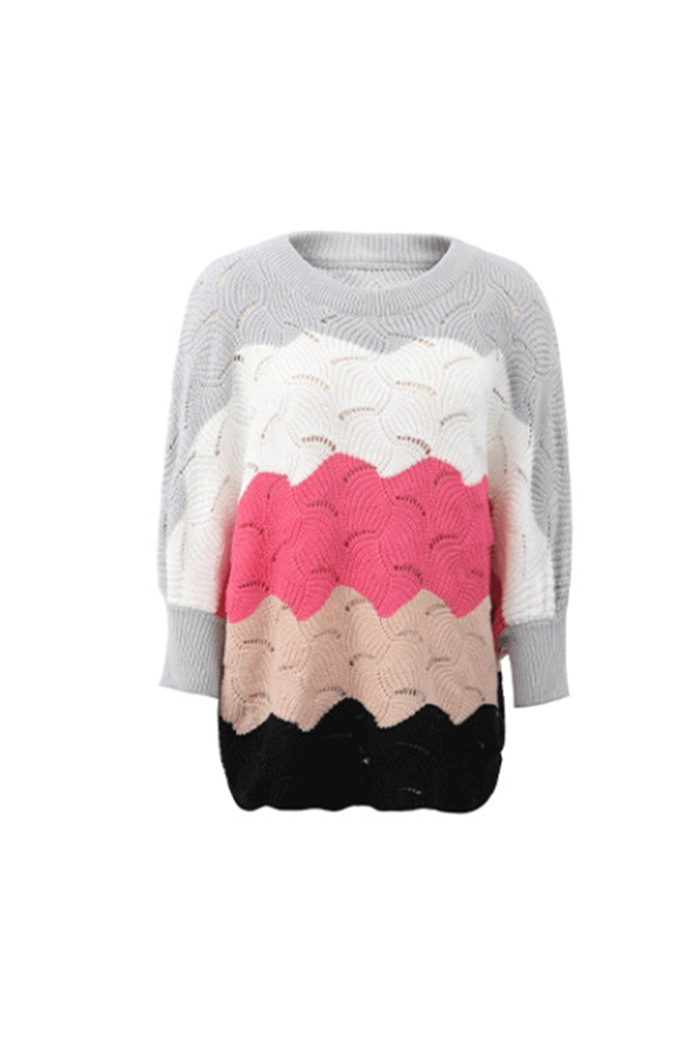 Bat Sleeve Contrast Hollow Knit Sweater