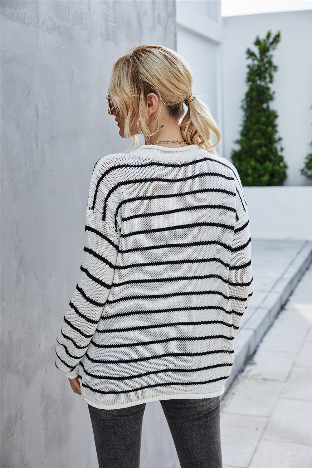 Round Collar Stripe Patchwork Pullover