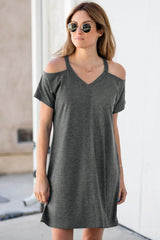 Off Shoulder V-neck Short Sleeve Loose Dress