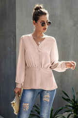 V-Neck  Buttons Long Sleeve Blouse