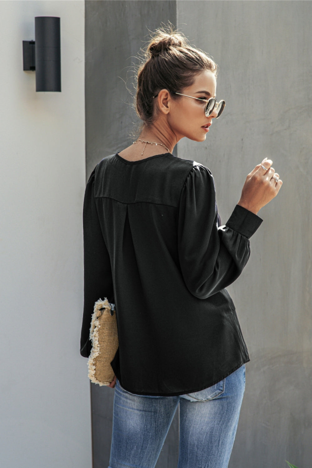 V-Neck  Buttons Long Sleeve Blouse