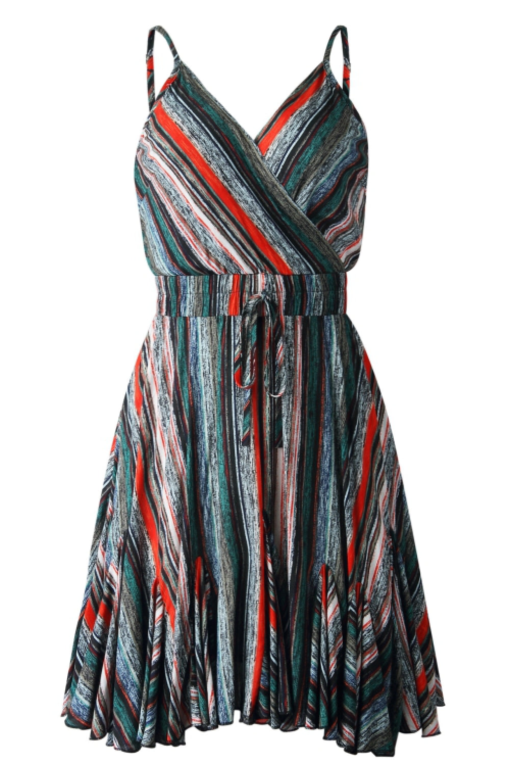 Coloful Stripe V Neck Slip Dress