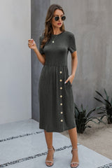 Button Casual Plain Knitting Dress