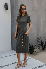 Button Casual Plain Knitting Dress