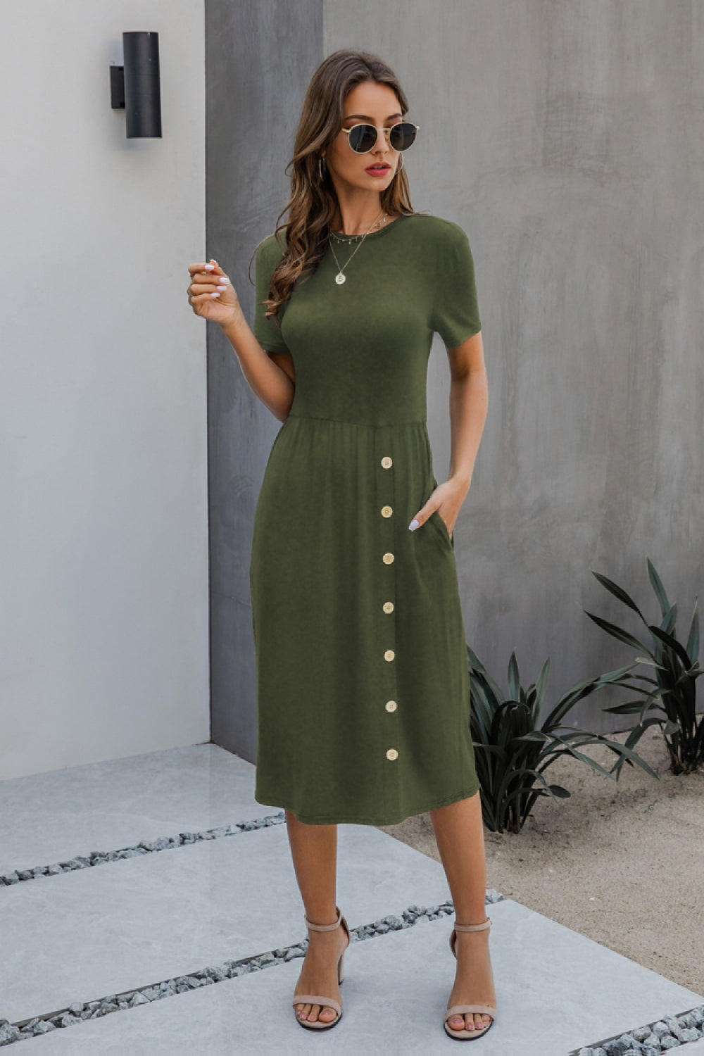 Button Casual Plain Knitting Dress