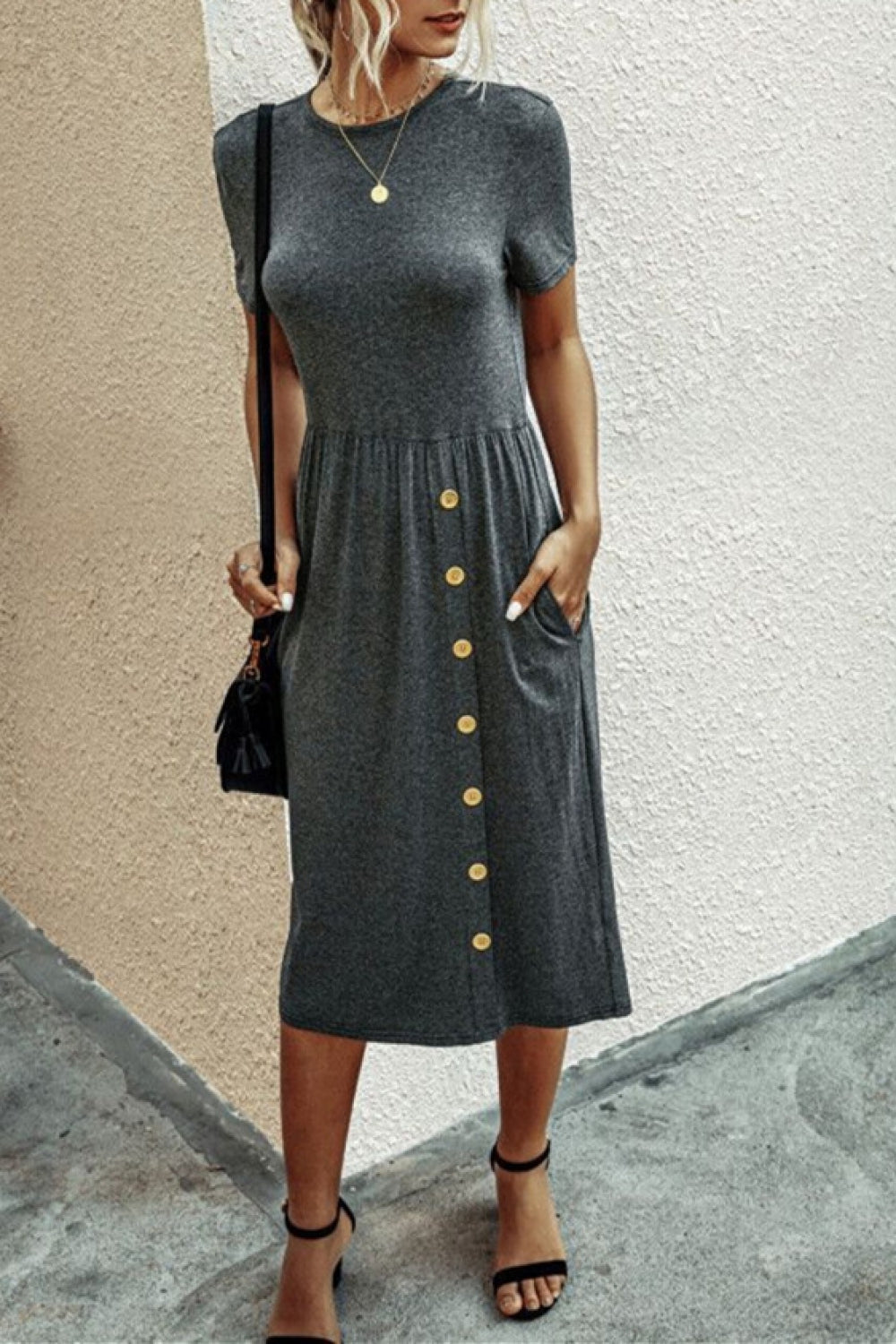 Button Casual Plain Knitting Dress