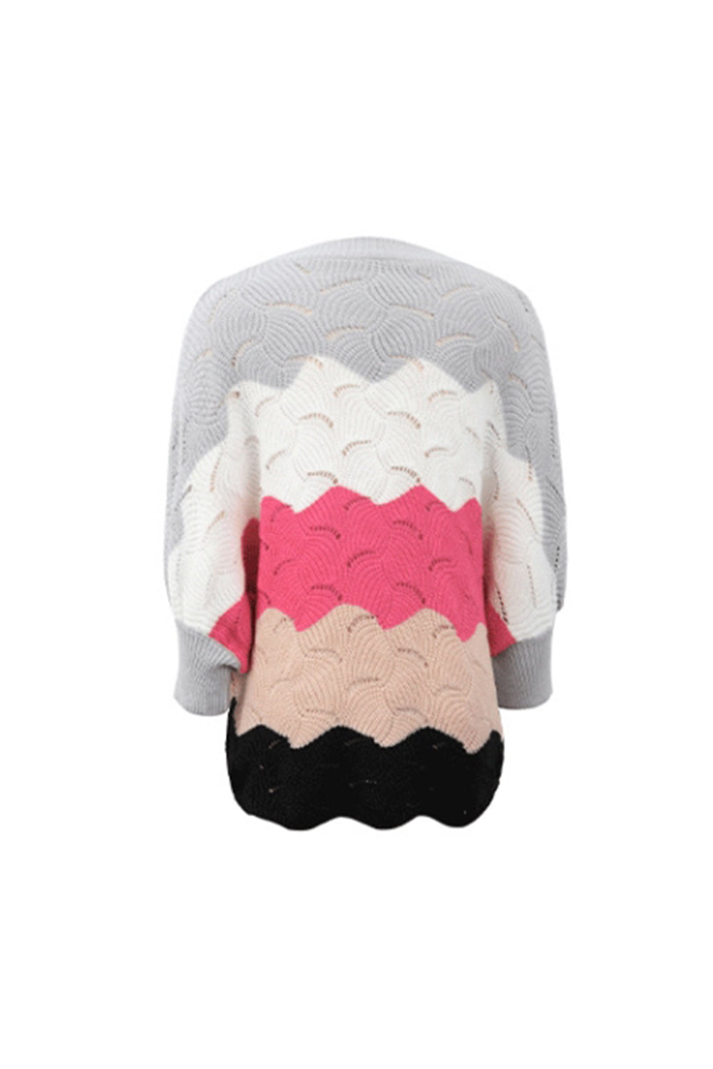 Bat Sleeve Contrast Hollow Knit Sweater