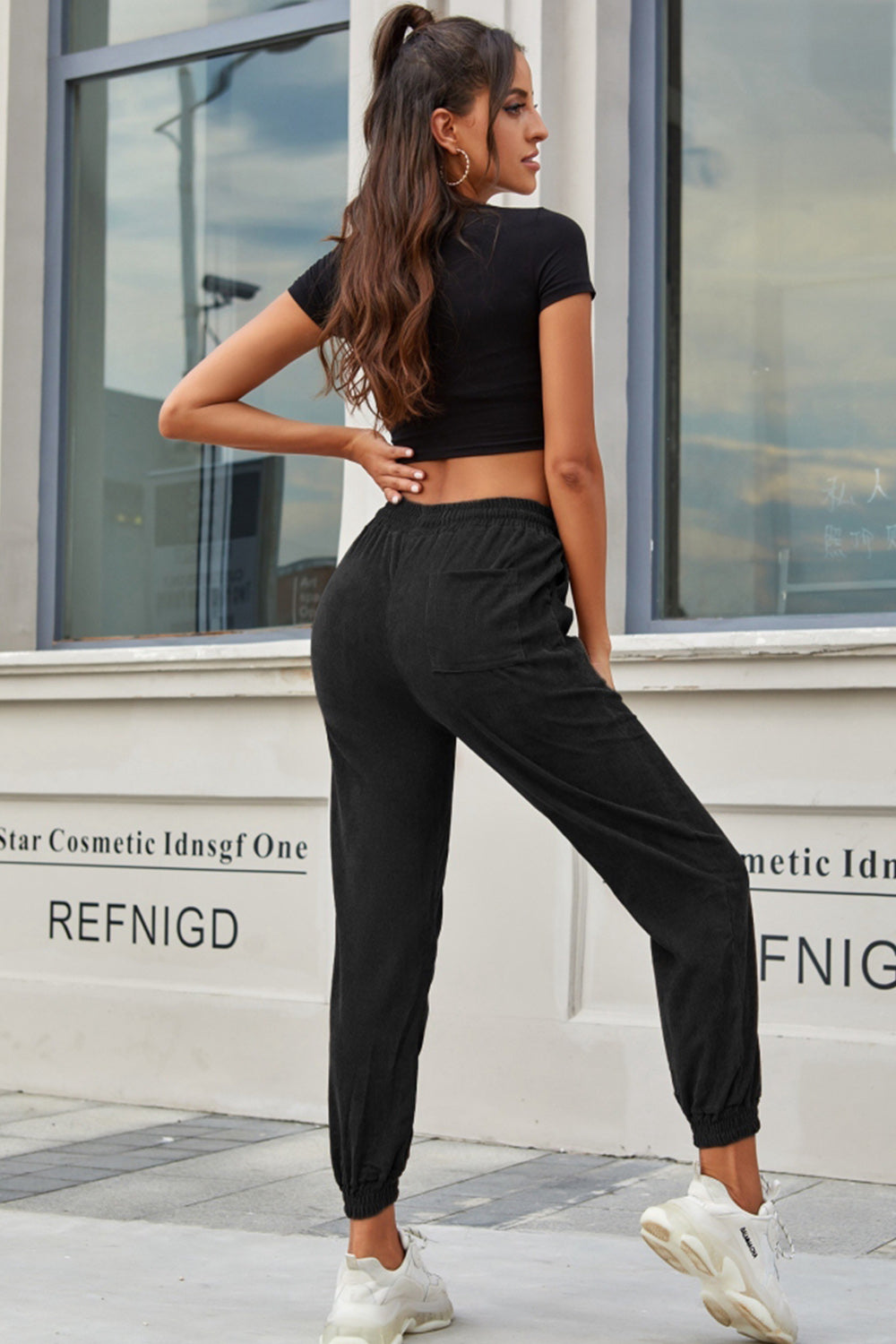 Corduroy High Waist Belt Trousers